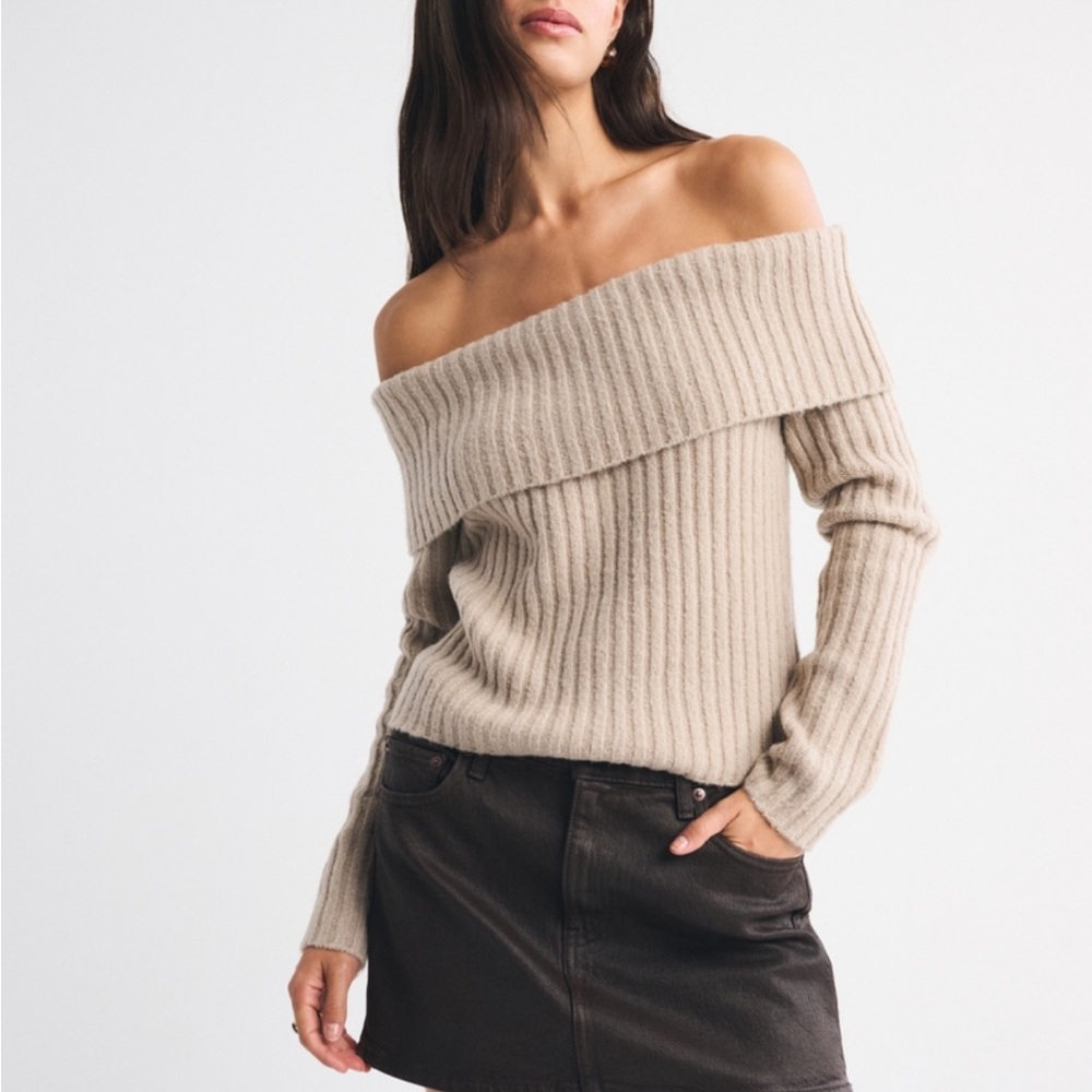 Abercrombie Off-Shoulder Beige Sweater NWT